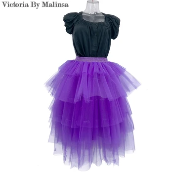 

Custom Tulle skirt Purple Lac Skirt Ruffles Cascade Tutu Skirts Women Ball Gown Party Petticoat faldas saia jupe