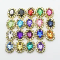 LKERAN 10pcs/lot 16*20mm oval Metal Buttons Rhinestone acrylic button Golden 4-hole sewing DIY Handwork clothing decoration 2