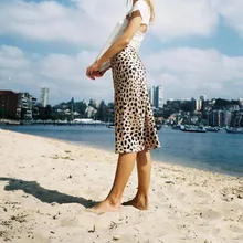 

women vintage leopard naomi wild things mermaid high waist silk satin midi skirt
