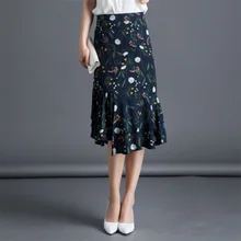 Весенние юбки женские модные шифоновые юбки с цветочным принтом женская Повседневная тонкая юбка средней длины с высокой талией плюс размер 4XL юбка русалки