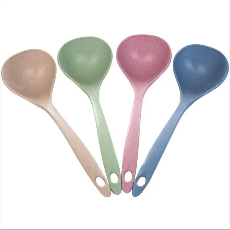 Home Kitchen Silicone Soup Ladle Large Plastic Spoon Long Handled Soup Cooking Tools Accessories Wheat Straw 2