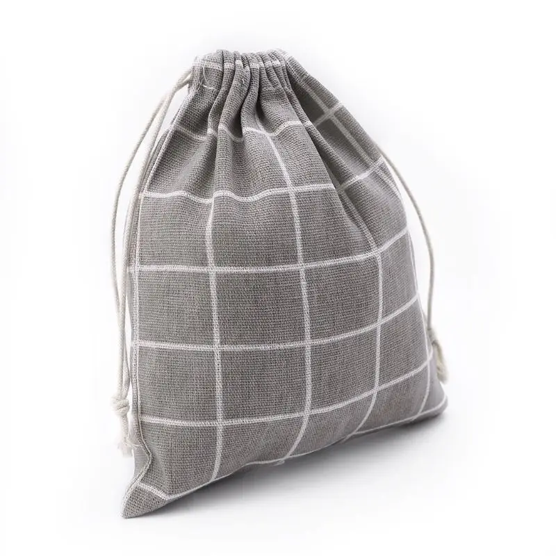 S/M/L Cotton Linen Bag Plaid Printing Women Makeup Case Drawstring Pouch Fashion Toiletry Bags