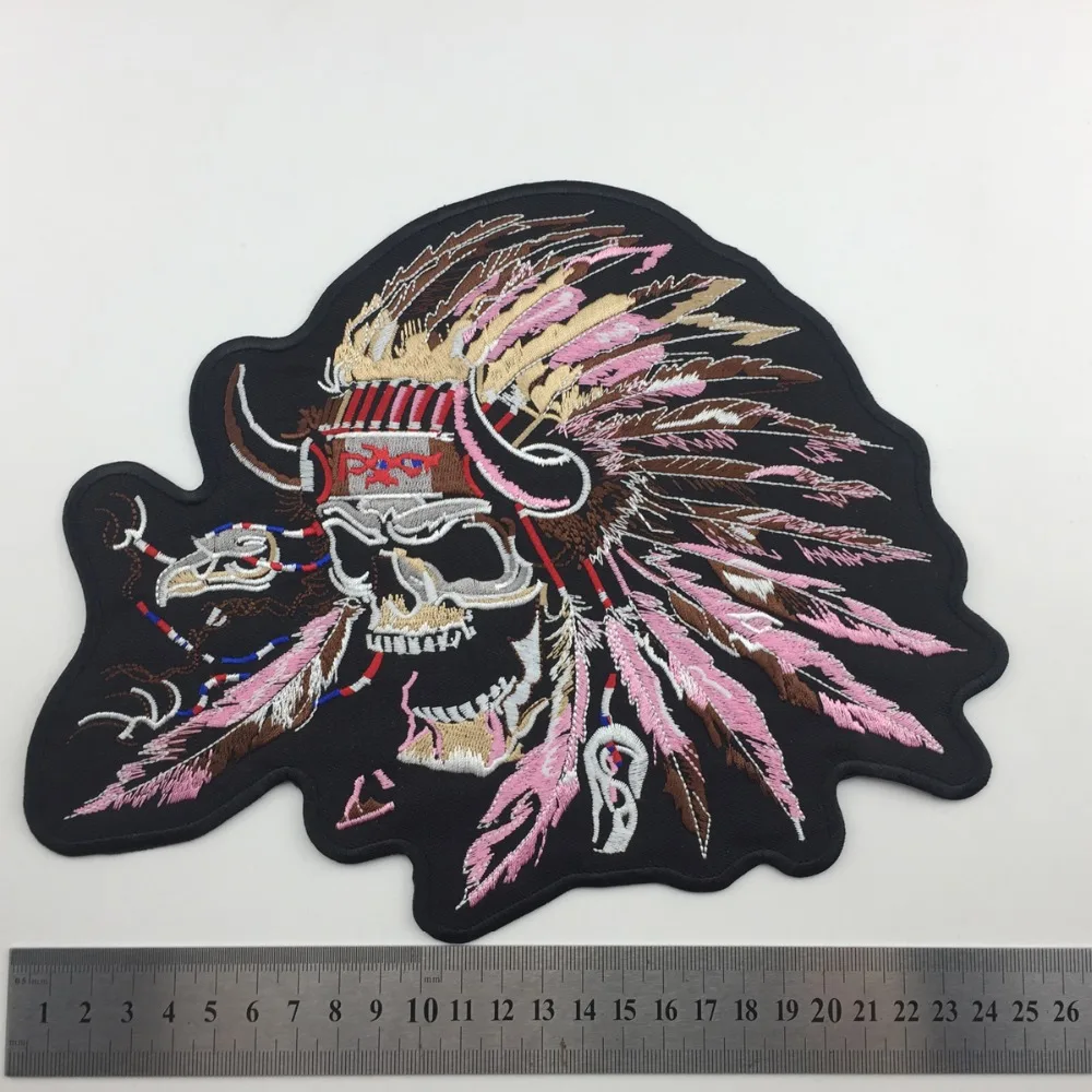 Indian lady rider skull patch custom new embroidery iron on patches for clothing jacket hippie tshirt (2)