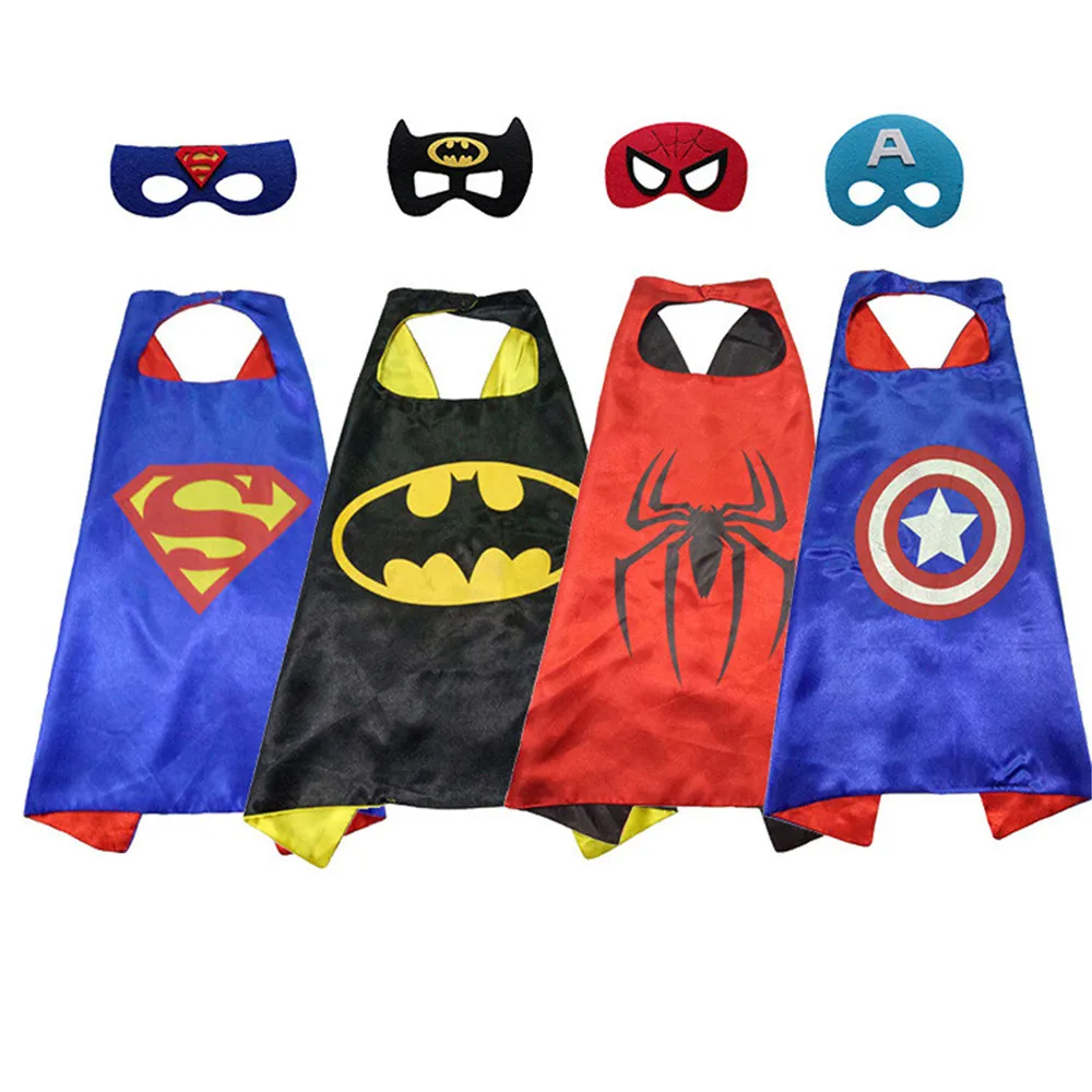 

Cosplay anime Superman Captain America Iron Man Spider-Man Print Cloak + Mask Complete Child kids Halloween Props Cape costumes