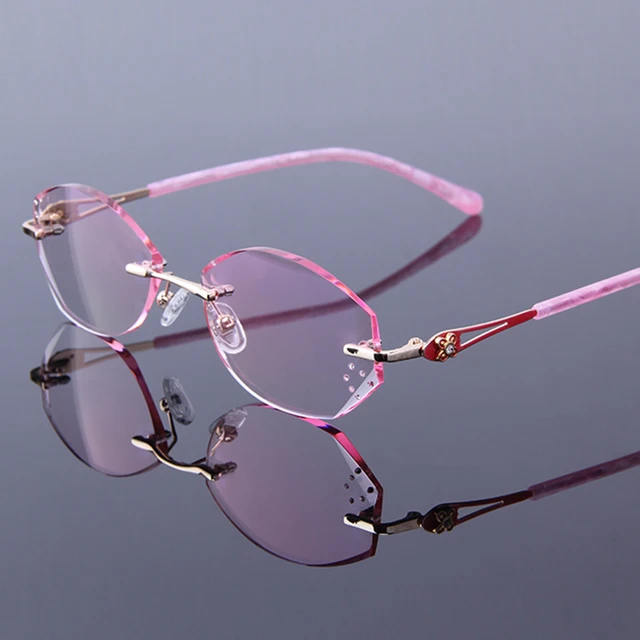 Ultralight Fashionable Rimless Reading Glasses Women High Clear Gradient Pink Lens Anti fatigue