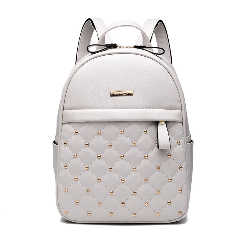 2022 Fashion Women Casual Travel Bead Backpack School Bags PU Leather Backpack for Teenage Girls Mochila Female Backpack S004 