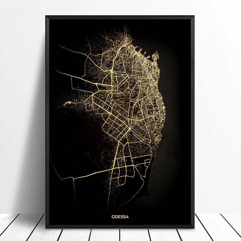 

Odessa City Light Maps Custom World City Map Posters Canvas Prints Nordic Style Wall Art Home Decor