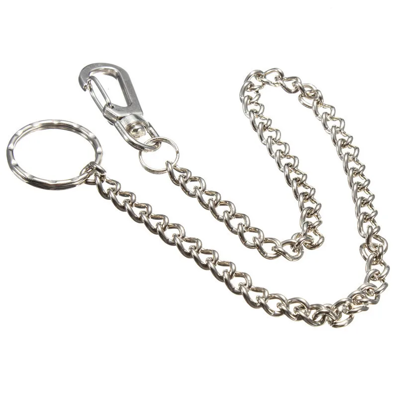 Fashion 38cm Long Key Chain Silver Metal Men's Wallet Belt Chain Rock ...