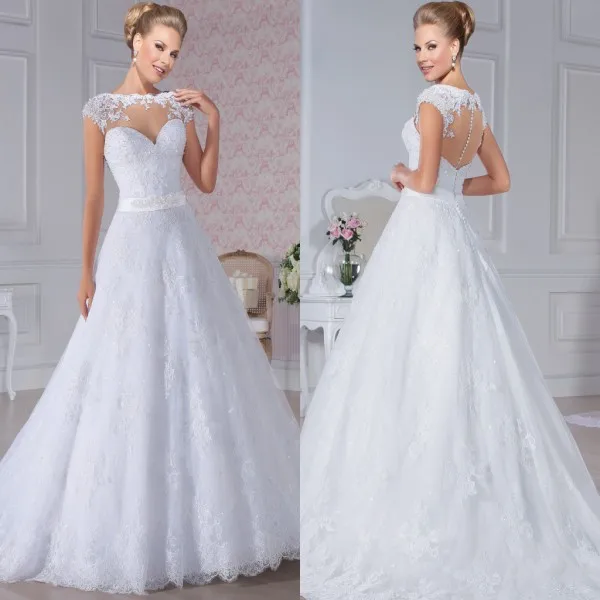 Продажи платье vestido de noiva Кепки рукавом Кружева Аппликация из бисера халат de mariée свадебное платье для матери невесты платья