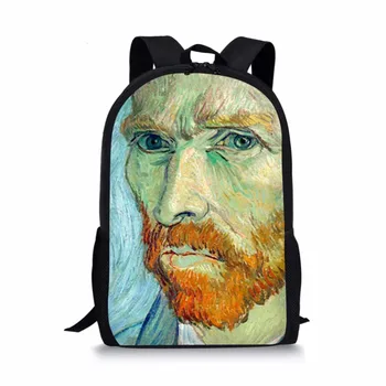

Men Van Gogh Famous oil Painting Children School Bags for Teen Boy Girls Students Pencil Bag Backpack Mochila Escolar Custom Bag