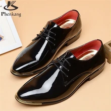 Patent leather men’s business casual shoes Men Oxfords Lace-Up Men Wedding Shoes Dress 2017 big shoe US size 11 black white red