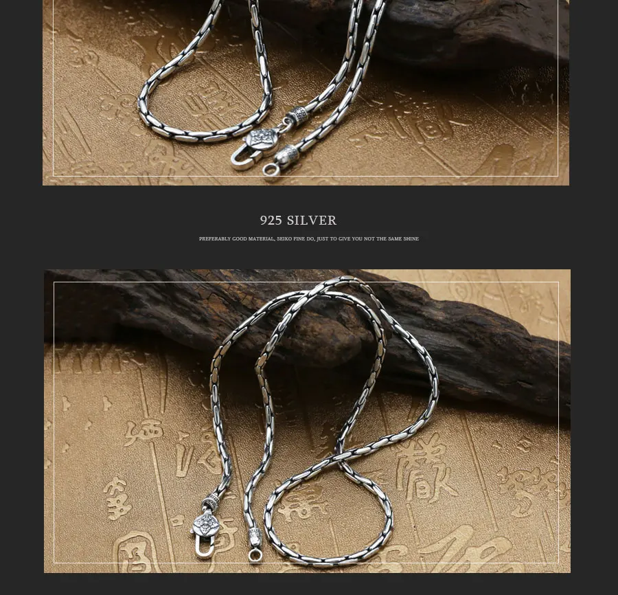 Женское и мужское ожерелье,, настоящее 925 пробы, серебро, толщина 3 мм, буддийское сердце, сутра, Бамбуковая цепочка, ожерелье, ювелирное изделие, FN32