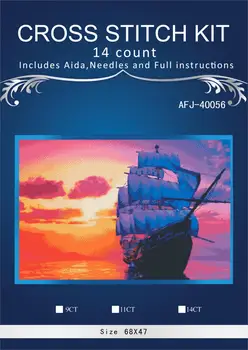 

oneroom Sunset Galleon Embroidery Crafts Needlework 14CT Unprinted Arts Cross Stitch Kits DMC DIY Quality