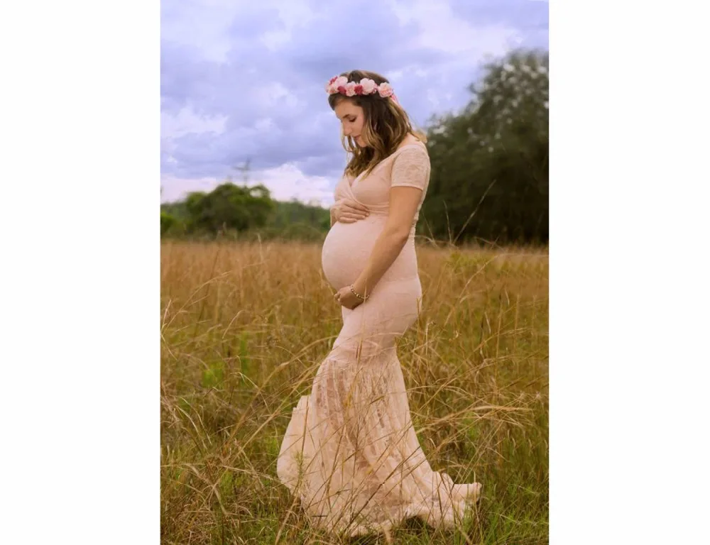 

Hot Maternity Pregnant Women Photography Props Fantasy V Collar Mermaid Skirt Lace Dress Princess