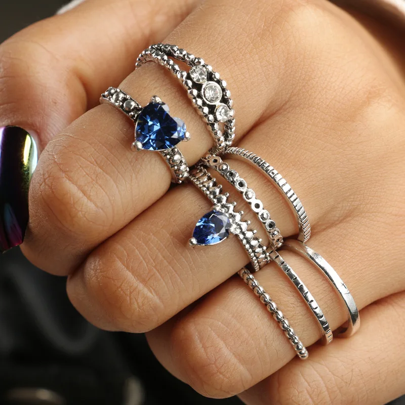 

Wedding Ring Set Bohemia Simple Geometric Crystal Crown Ring Set 8 Pc Combination Ring for Women