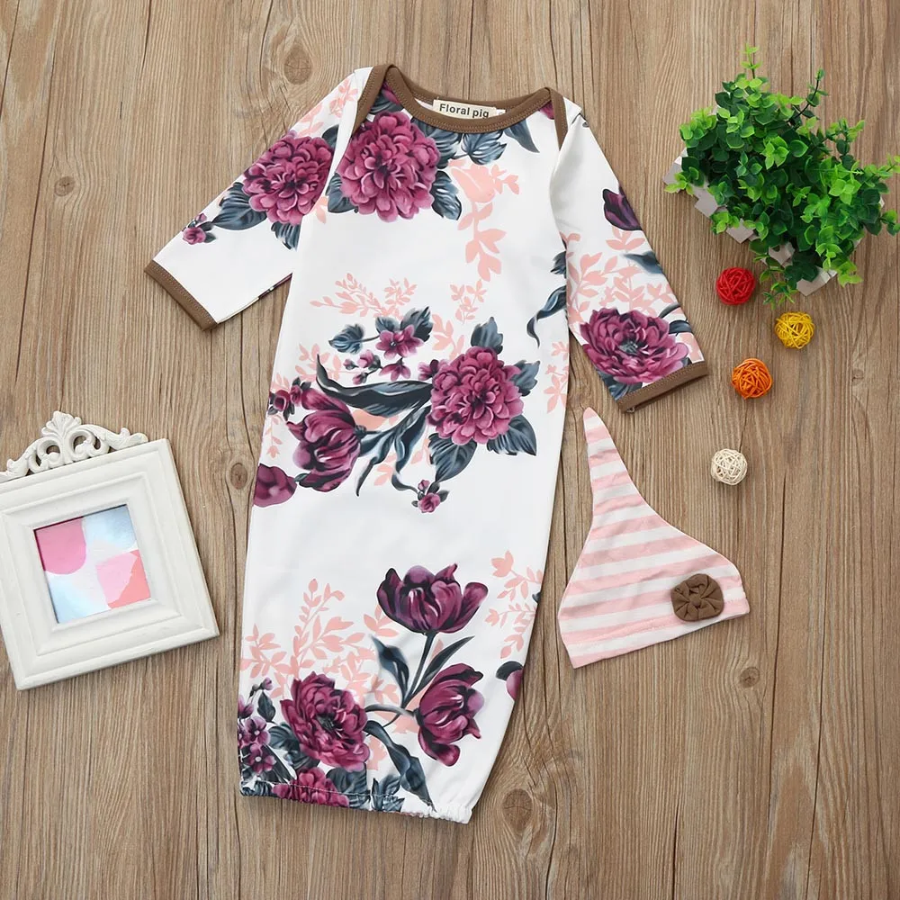 

2Pcs Newborn Infant Baby Girls Boy Floral Pajamas Gown Swaddle Outfits baby Sleeping Bags #2