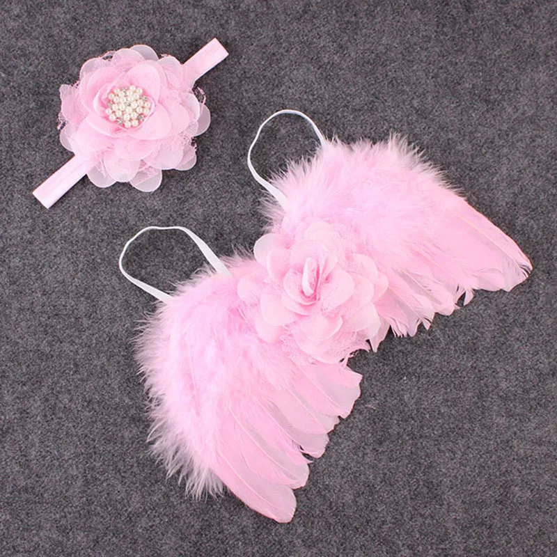 Новорожденные фотографии реквизит костюм милый ангел крылья+ повязка на голову реквизит для фото младенца Девочки Мальчики наряды Аксессуары - Цвет: Pink 983977
