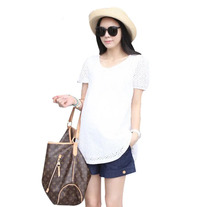 

Hollow out design summer maternity tops wear shirt for pregnant women