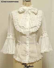 Классическая Готическая рубашка Лолиты с длинными рукавами, хлопковая кружевная белая блузка с принцессой для костюмированной вечеринки, костюм для девочек, 3 цвета