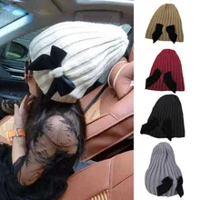 Шапка принцессы с большим бантом; сезон осень-зима; Вязаная Шерстяная детская шапочка; уличная теплая шапка для девочек; однотонные уличные головные уборы