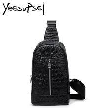 YeeSupSei Модные Сумки из натуральной кожи через плечо для мужчин на молнии Аллигатор сумка маленькая тонкая дизайнерская мужская сумка на плечо