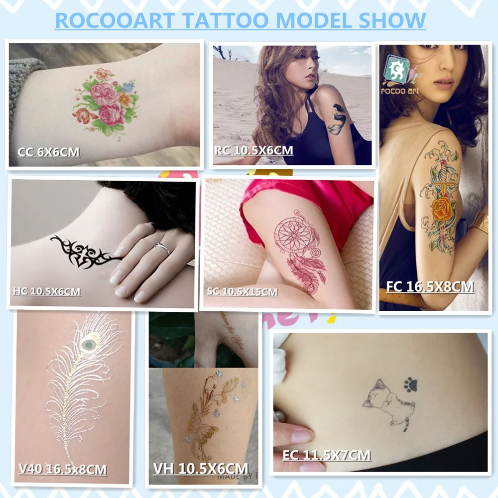 Rocooart черный Фламинго татуировка цветок тату Роза поддельные татуировки Орхидея Лотос тату боди-арт водонепроницаемые временные татуировки наклейки