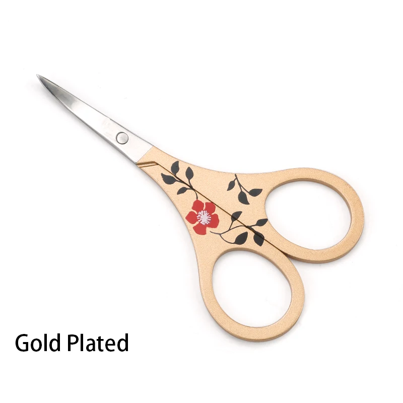 Позолоченные лепестки изогнутые головки ножницы для бровей Макияж триммер для лица для удаления волос маникюрные ножницы инструмент для кутикулы ногтей - Цвет: Gold plating