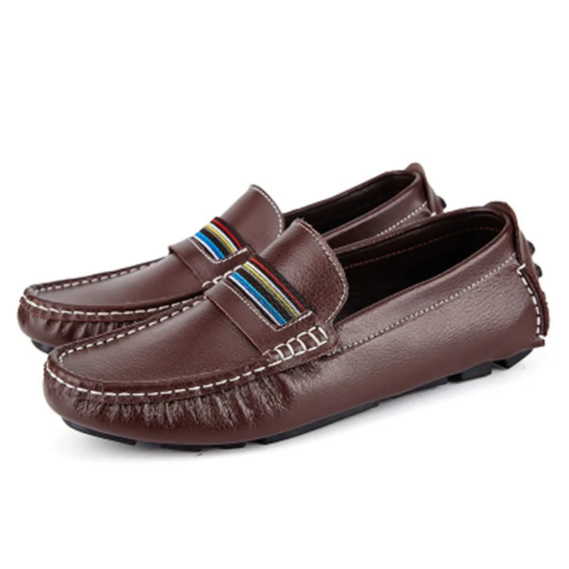 

Men's casual driving shoes Slip-on city loafers male Genuine leather upper soft moccasin flats simple gommino men black white