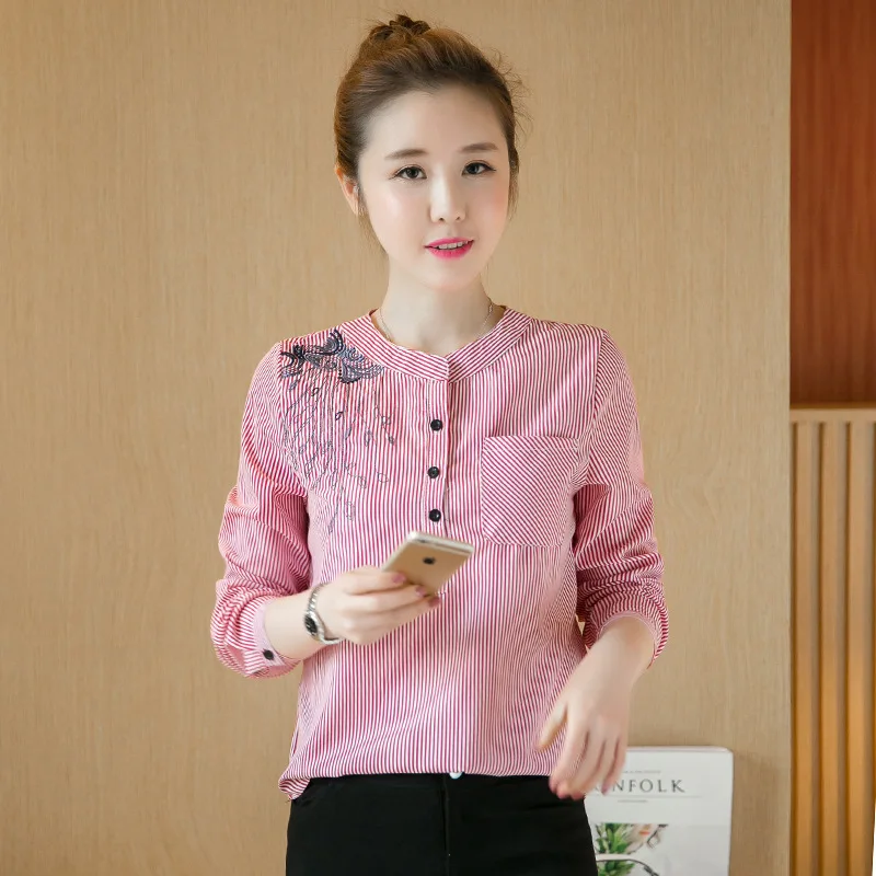 Spring Of 2017 new women blouses shirts long sleeve v neck floral