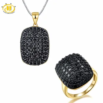 

Hutang Stone Jewelry Sets Natural Spinel Solid 925 Sterling Silver Pendant & Ring Micro-set Gemstone Gold Plated Fine Jewelry