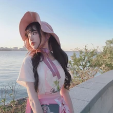 Милая рубашка принцессы в стиле Лолиты; летняя рубашка с розами и сердечками для девочек; фиолетовая, розовая рубашка с короткими рукавами; свободная и модная рубашка для милых женщин; T1646