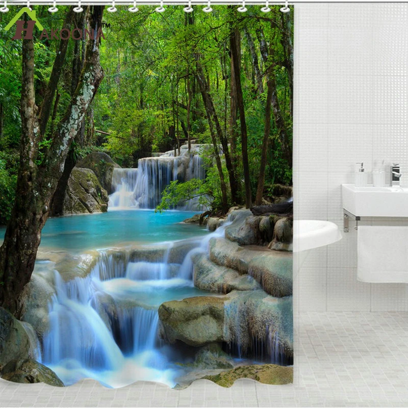 HAKOONA Waterfalls Printed Shower Curtains Nature Scenery Shower