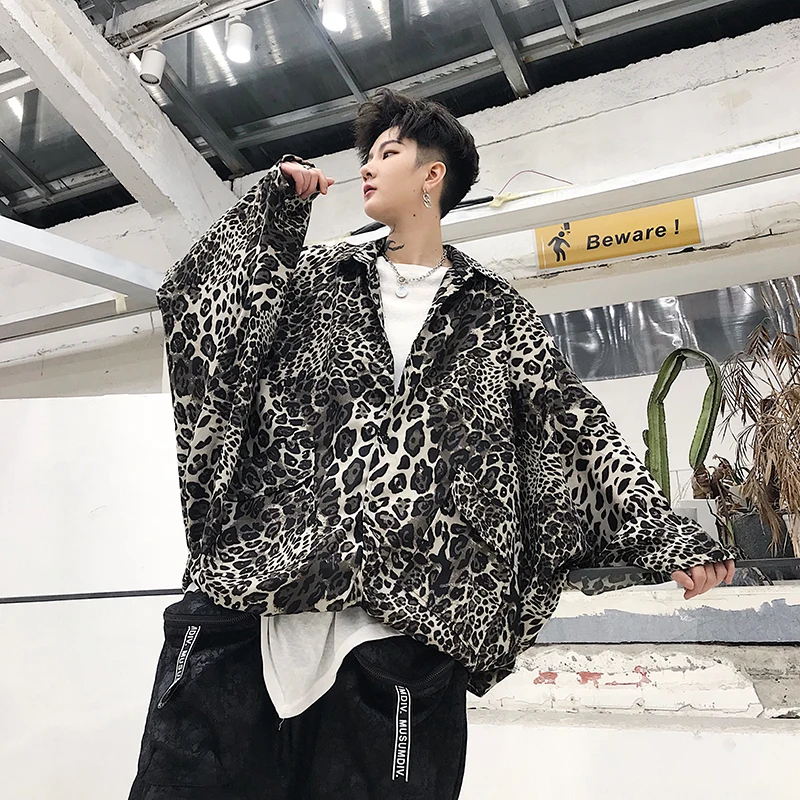 YASUGUOJI New 2019 Hip Pop Fashion Leopard Print Jacket Men Batwing Sleeve Loose Mens Jacket Streetwear Thin Men Jackets YASUGUOJI New 2019 Hip Pop Fashion Leopard Print Jacket Men Batwing Sleeve Loose Mens Jacket Streetwear Thin Men Jackets