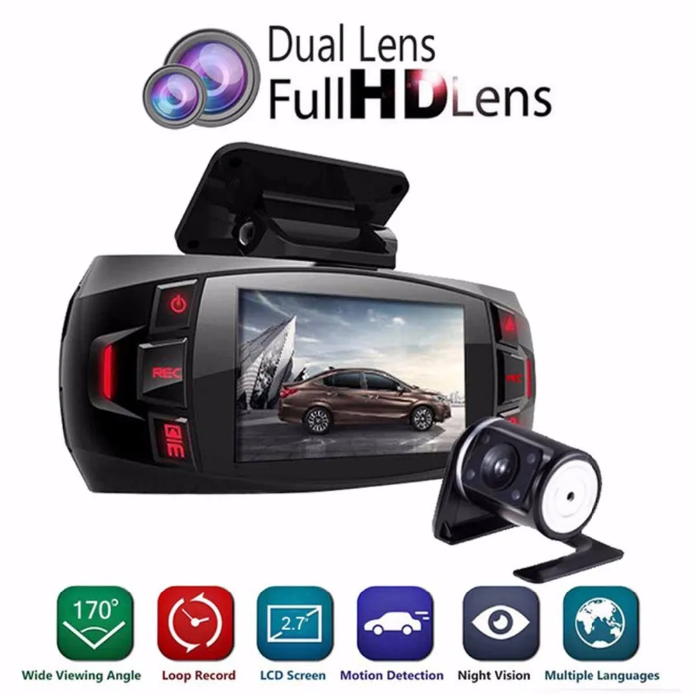 Range Tour dual camera Car DVR Dashboard Camera Support Rear Camera Full HD 1080P 2.7"LCD 170