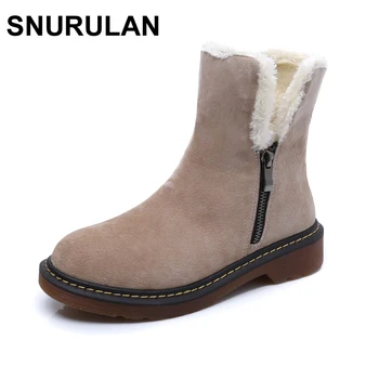 

SNURULAN Snow Boots Classic Women's Boots Shoes Woman Black Winter Boot New Pigskin Leather Genuine Leather Zapatos Mujer