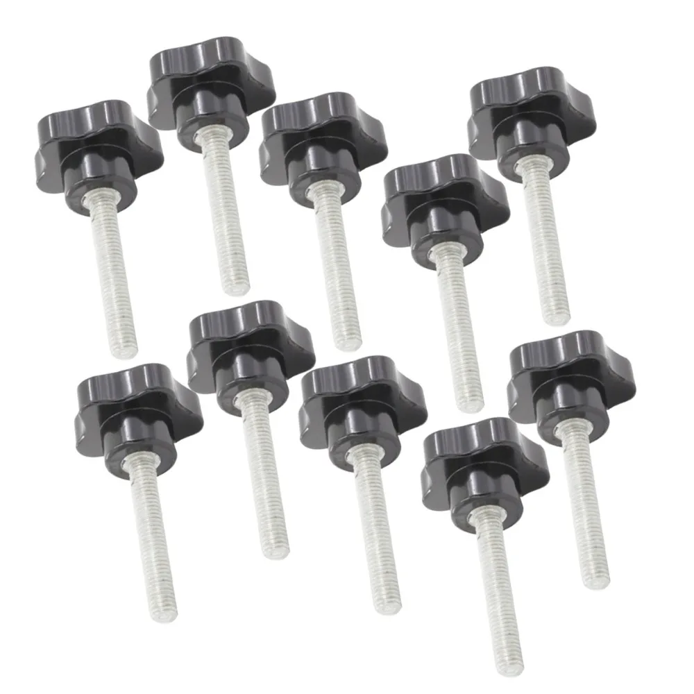 

10pcs M5 40mm Thread Length 25mm Head Dia. Plastic Star Knobs Grip Screw Head Clamping Screw On Type Knob Black Star Handles