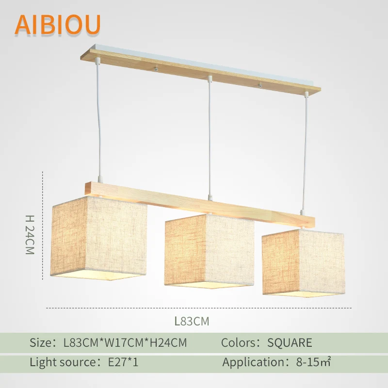 AIBIOU японский стиль подвесной светильник s для столовой подвесной светильник из ткани E27 подвесной светильник кухонный светильник ing светильники деревянные лампы - Цвет корпуса: Square Lampshade