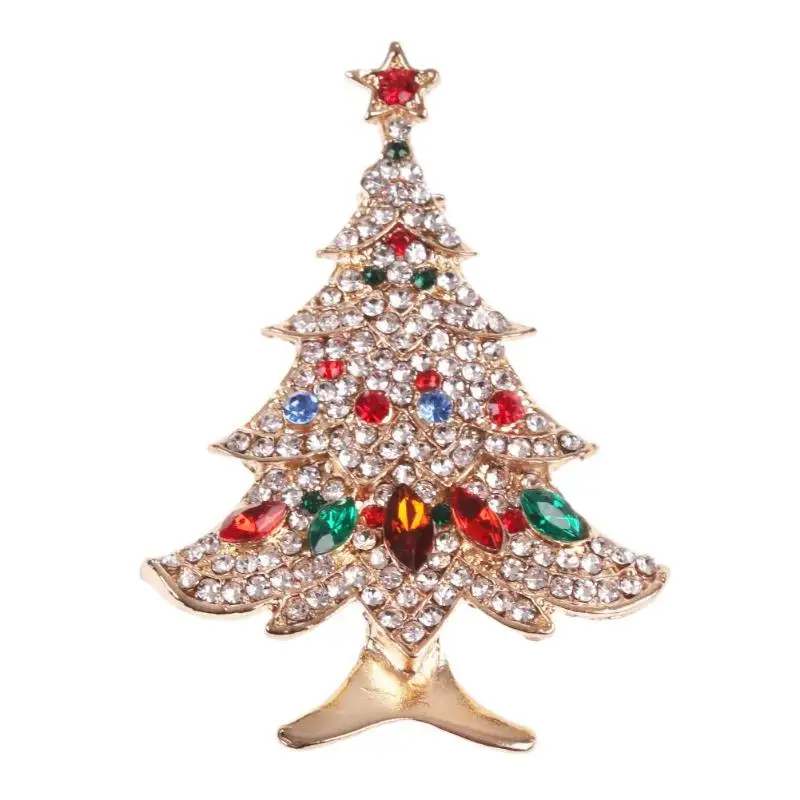 

Fashion Women Costume Brooches Zircon Christmas Tree Pin Casual Jewelry