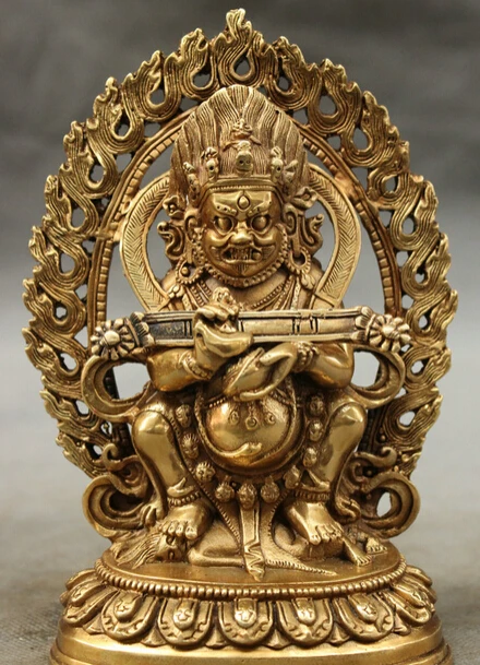 

JP S62 Tibet Tibetan Brass Temple Buddhism Protect Vajra Mahakala Buddha Statue Joss (B0328)