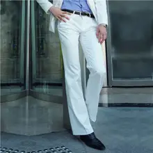 Микро-рога брюки Мужской Бизнес белые прямые широкие костюм Штаны Британский Повседневное Для мужчин большой Штаны для мужчин брюки