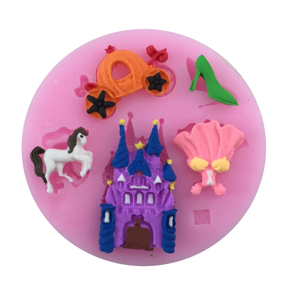 

1Pack 5 Hole Cinderella Silicone Fondant Cake Decoration Mold Candy Chocolate Mold Clay Mold Pumpkin Carriage Castle Crystal Sho