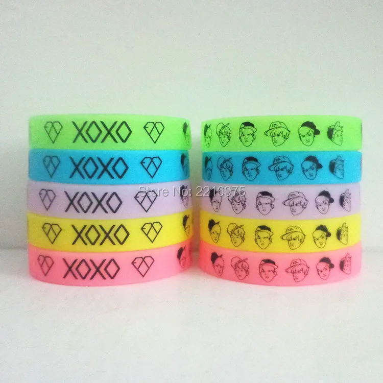 

5pcs K-POP EXO wristband glow in the dark silicone bracelets free shipping