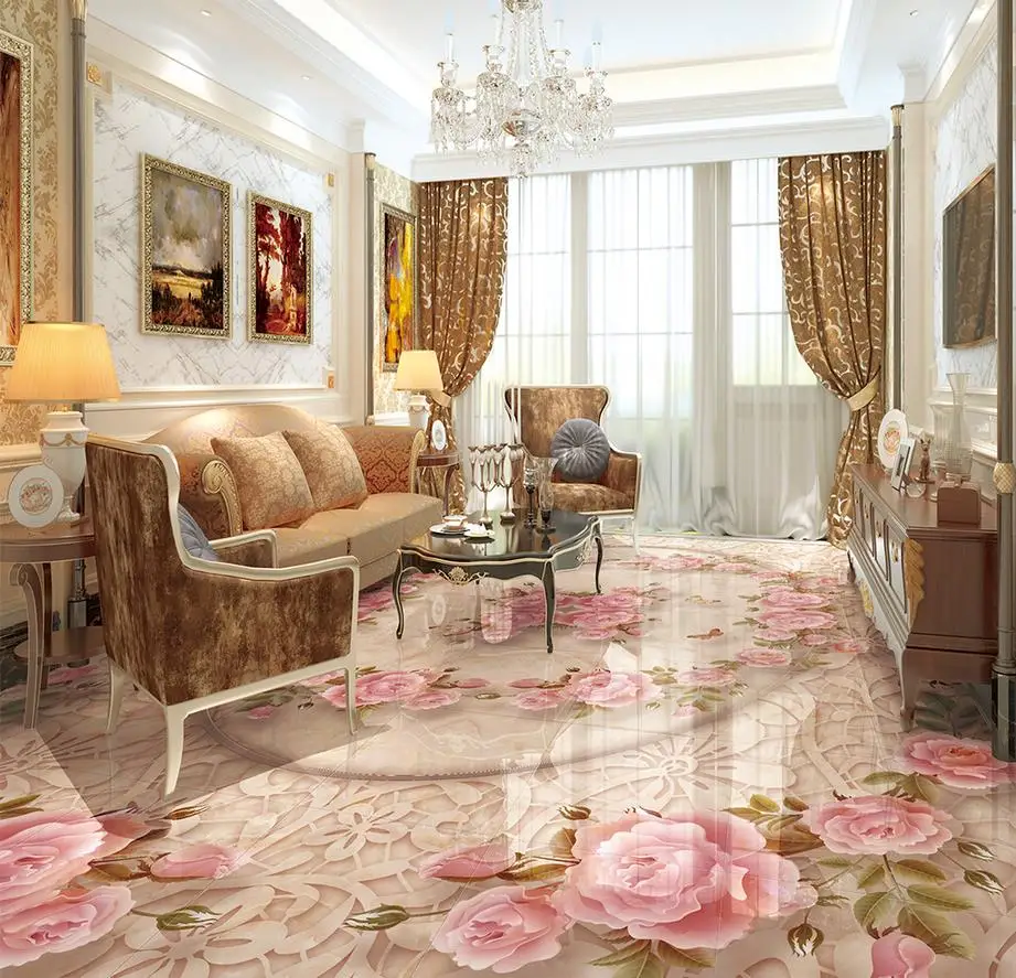 Chinese 3d floor Marble relief lace flower tiles wallpaper ...