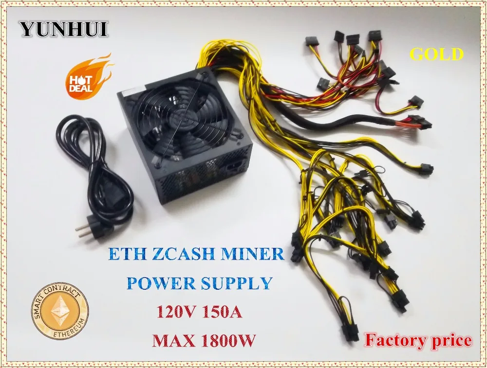 1800 Вт 12В 150А ETH ZCASH MINER источник питания (с кабелем питания) подходит для miner R9 380/390 RX