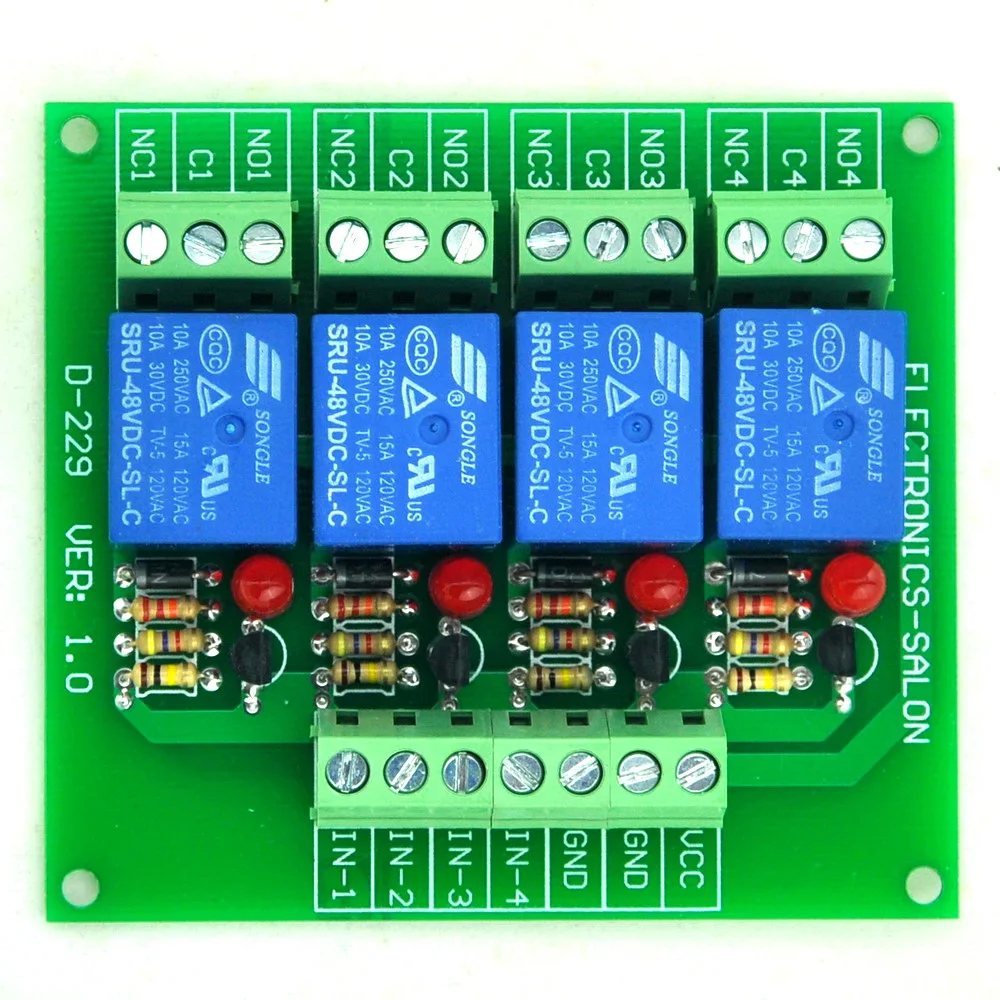 Четыре (4) SPDT 10Amp Мощность триггерный релейный модуль, DC48V версии для ПИК/8051