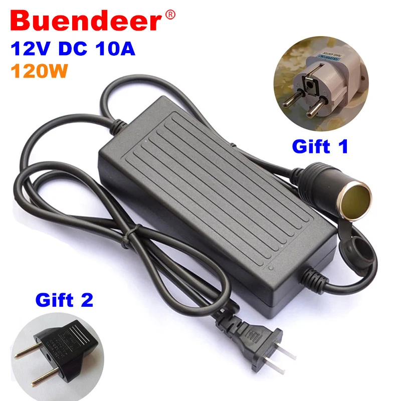

Buendeer 120W Power Convert AC 220v to 240V/110V input DC 12V 10A output adapter Car Power Supply Cigarette lighter Converter