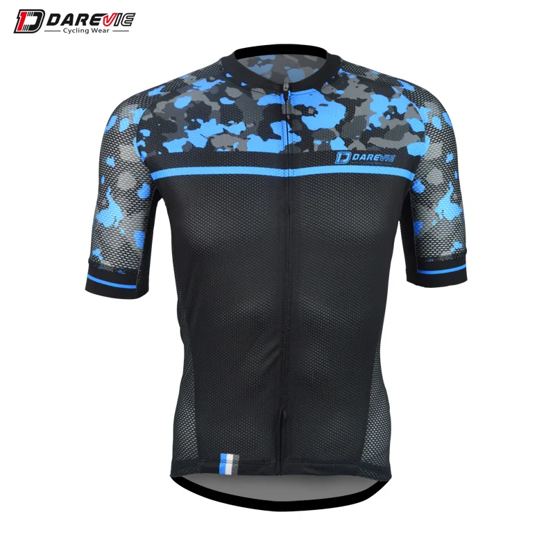 

Darevie blue cycling jersey man breathable quick dry cycling jersey with SBS zipper elastic Italy band summer cycling clothing