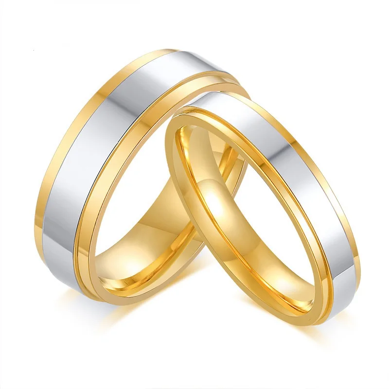 Fashion Gold Color Rings For Women Jewelry Stainless Steel Wedding Party Men Ring Lover's Couple Rings Unisex Wholesale