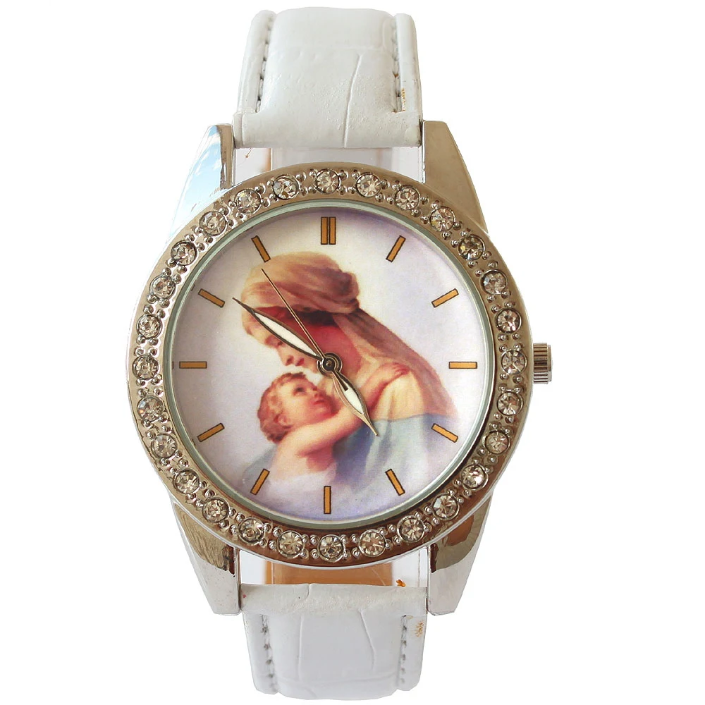 

Hot Popular Mother&Baby Luxury Rhinestone Leather Round Bracelet Wristwatches Women Watch Dress Vintage Lady Love Watch L11
