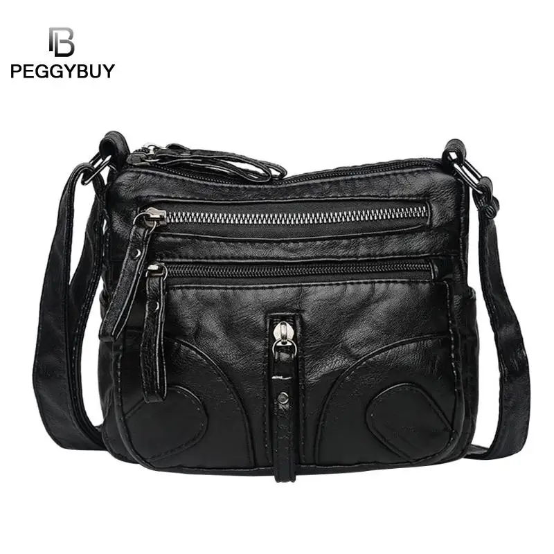 Женские черные сумки-мессенджеры, винтажные мягкие Сумки из искусственной кожи, повседневные женские дизайнерские сумки на молнии, женская сумка на плечо - Цвет: Style 1 Black